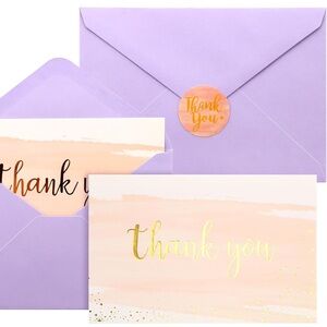 NWT 48-Pack Pink Thank You Cards with 𝐑𝐨𝐲𝐚𝐥 𝐏𝐮𝐫𝐩𝐥𝐞 Envelopes and Stickers